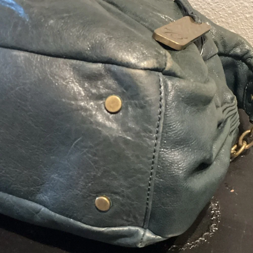 Botkier Teal Leather Satchel with Gold Accents